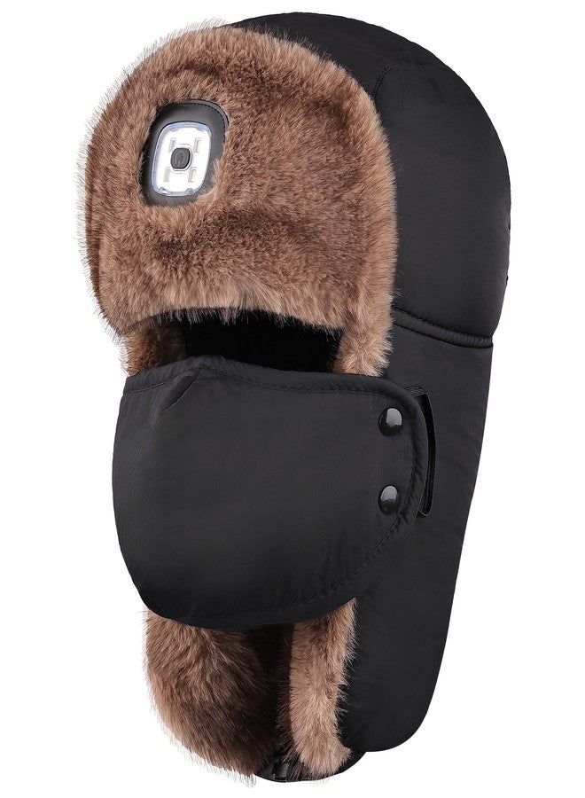 Gopaice Winter Hats Ushanka Trapper Hat with Light ，Waterproof Warm Russian Bomber Hats with Earflaps for Men Women Black - Image 1